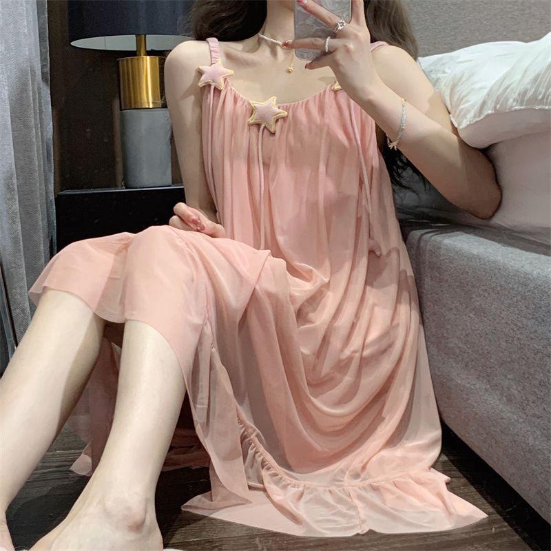 Bộ Đồ Ngủ Lưới dẻo Ngọt Ngào Và Dễ Thương, Dành Cho Bé Gái, Mỏng Và Mùa Hè, Dây Đeo Spaghetti Cổ Tích Váy Ngủ Ngôi Sao Năm Cánh, Bộ Đồ Ngủ, Năm 2024 3