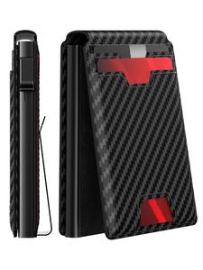 Men's Carbon Fiber Pop Up Card Holder, RFID Blocking Slim Minimalist Thin Wallet, 13 Card Capacity ID Window Cash Strap Wallet