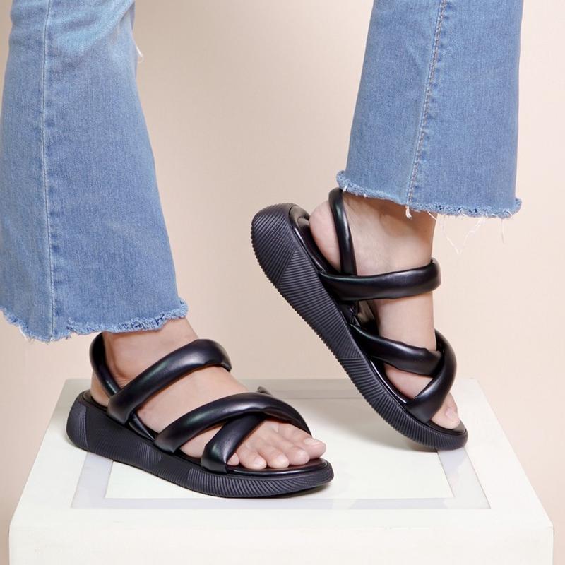 LAPEPA YUK - Sepatu Sandal Wanita Wedges VIVIAN Model Silang dua Tali Strap Belakang Hak Tinggi Sole 3 cm Spatu Sendal Gunung Cewek  Size 36 37 38 39 40 41 Warna Hitam Black Kekinian Premium Terbaru Shoes Ori Original Mall Official Store Promo 4