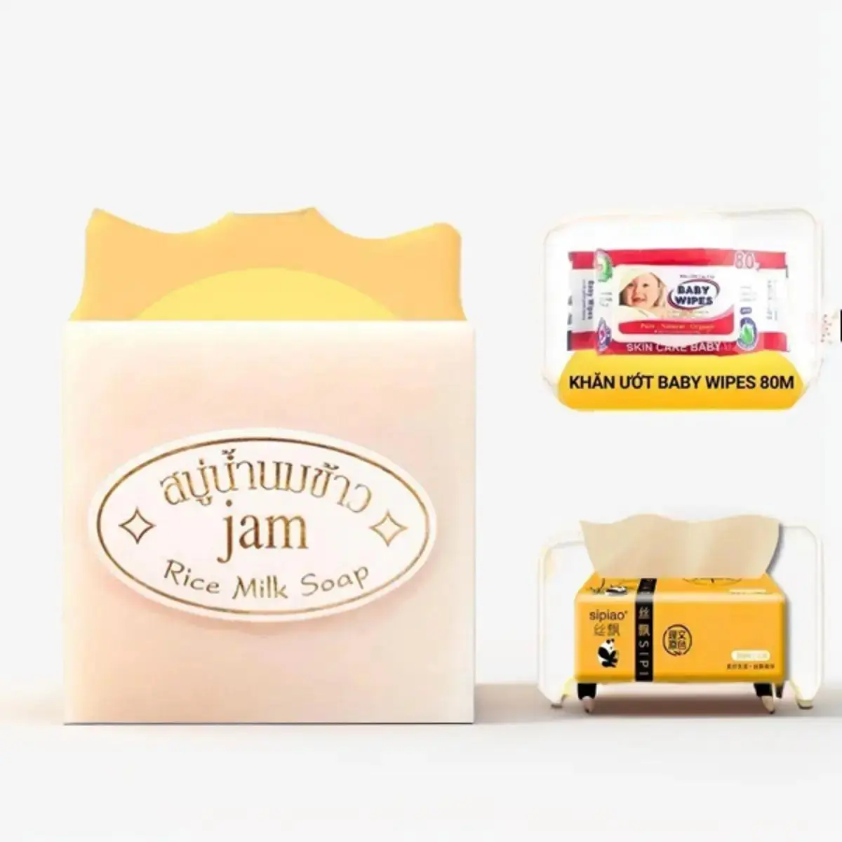 Xà Phòng Tắm Cám Gạo Jam Xà Bông Cục Thái Lan Trắng Da Giảm Mụn 65g