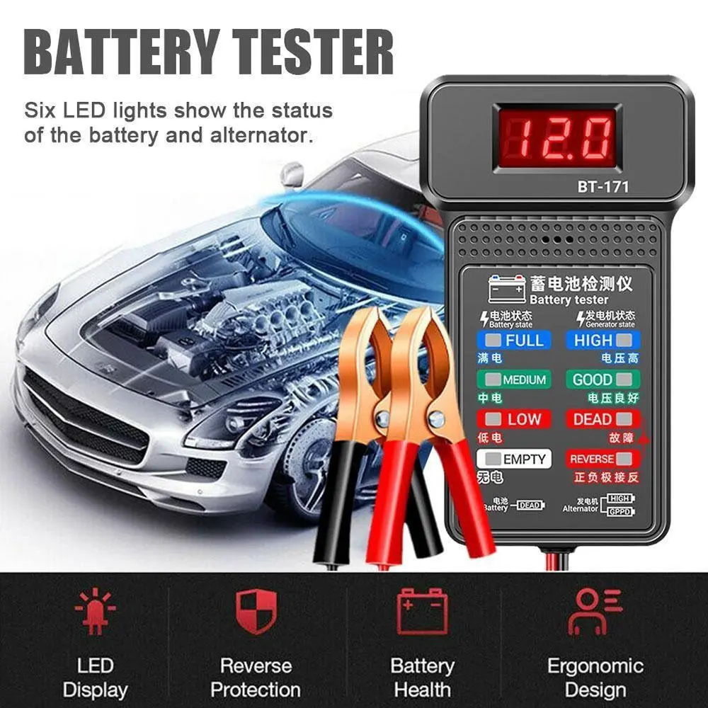 mogter Portable Battery Tool Professional Digital Car Battery Tester Battery Detector Automotive Circut Test Analyzer