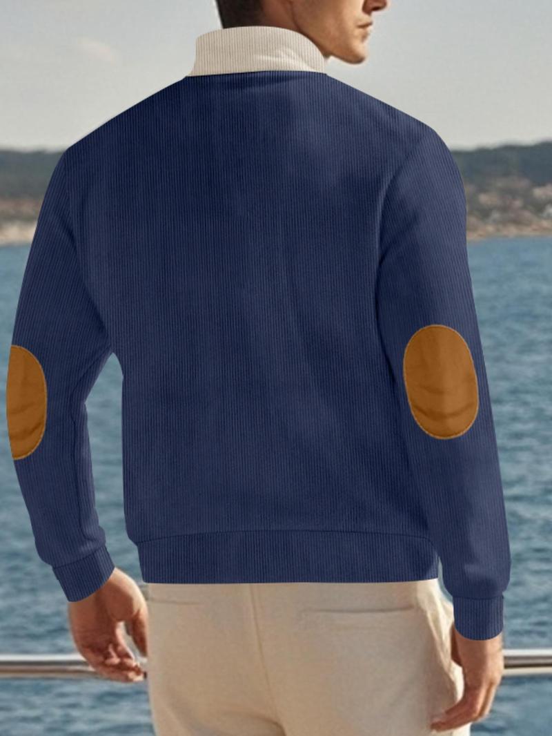 Product Introduction of Men's Regular Fit Solid Color Half Button Stand Collar Sweatshirt, Casual Long Sleeve Pullover for Fall & Winter, Men's Clothes for Daily Wear 9