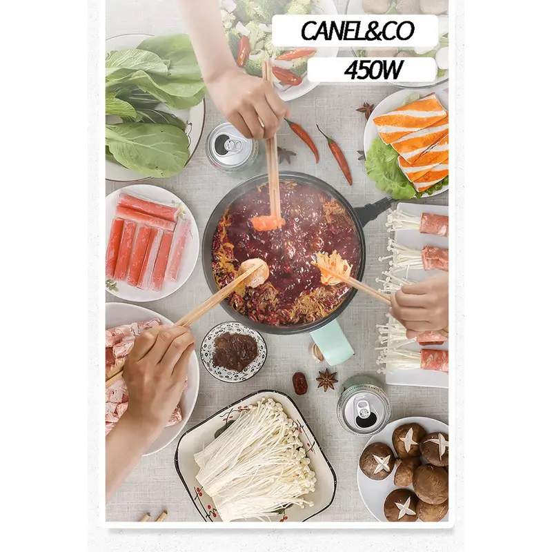 CANEL & CO Goreng Panci Listrik Multifunctional Electric Frying Pan Panci Listrik Lapisan Teflon/Panci Listrik Multifungsi Free Kukusan / Steamer  Lapis Keramik Teflon 5