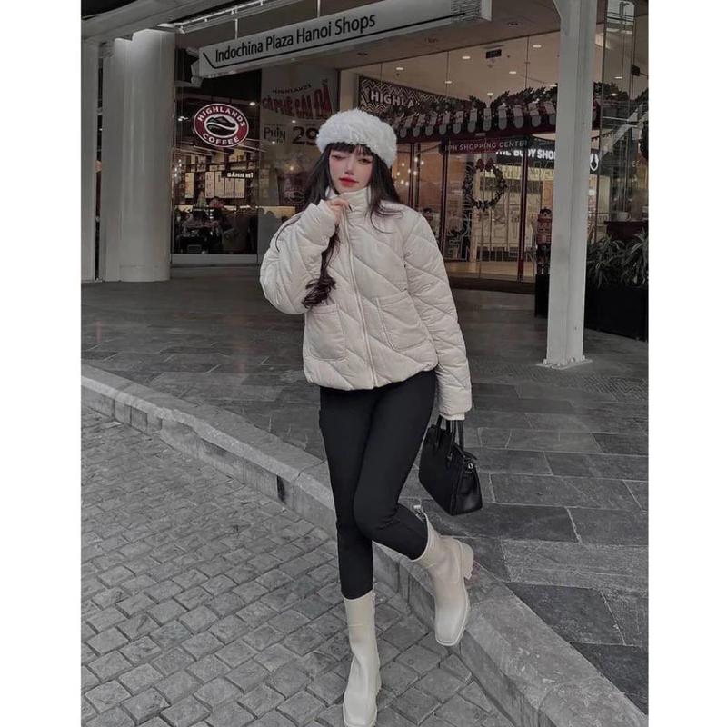 áo phao trám túi hộp rút dây phong cách trẻ trung - áo phao trám rút eo nữ