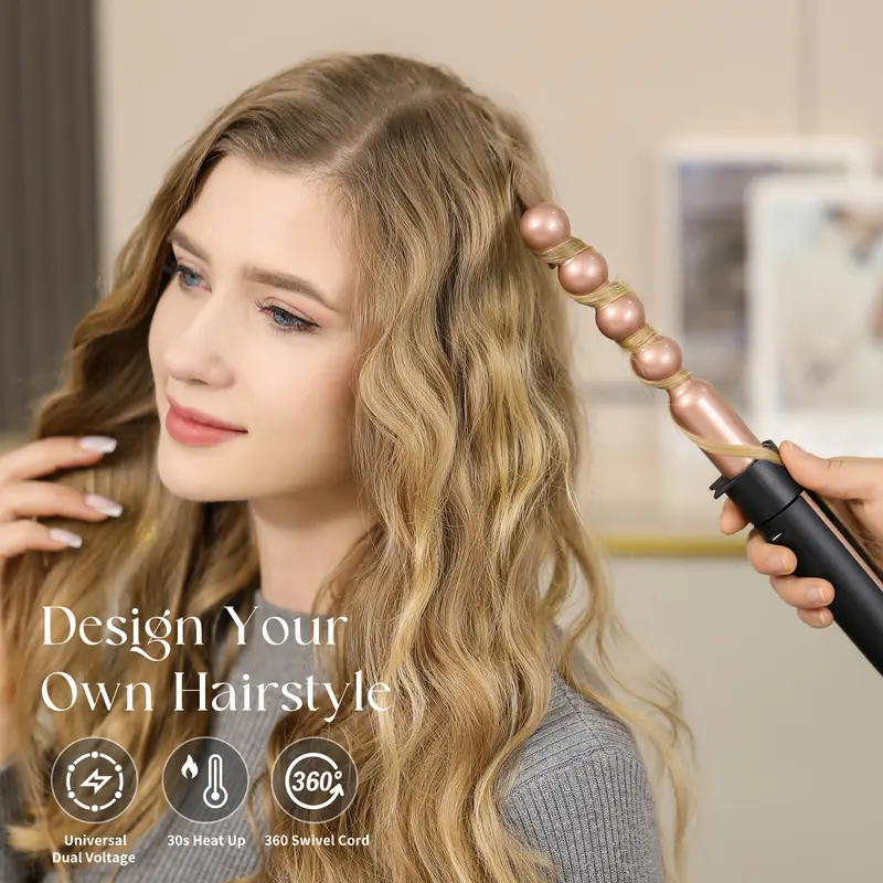 Heikki Vision 5 in 1 Curling Iron Set with Instant Heat Up, Dual Voltage, 4 Interchangeable Ceramic Curling Wands, Curling Brush, Heat Protective Glove & 2 Clips (Curling Iron 0.3-1.5") 4