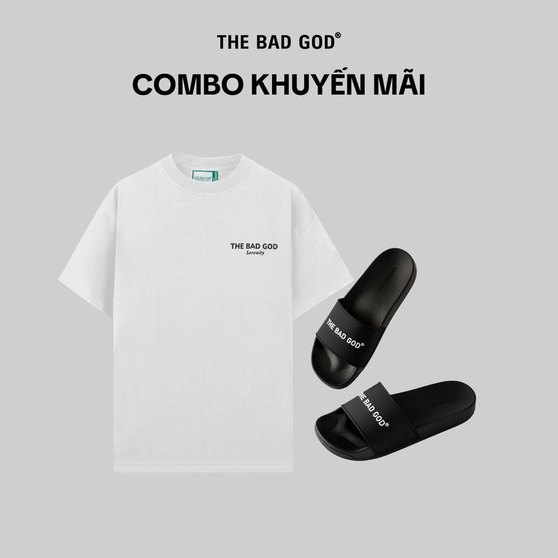 Combo Áo thun The Bad God Serenity và Dép quai ngang chữ trắng X01