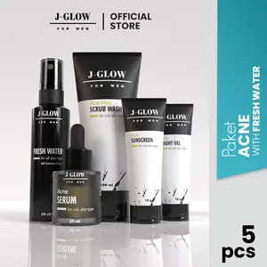 JGLOW FOR MEN - Paket Acne Fresh Water Perawatan Wajah Pria Agar Tidak Kusam Perawatan Wajah Pria Berjerawat (diformulasikan khusus kulit berjerawat dan berminyak) - 4 Pcs