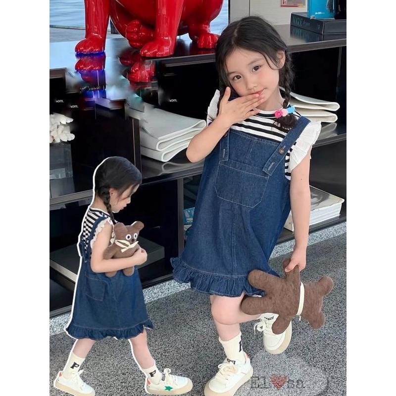 Set Váy Yếm Bò + Áo Kẻ Caro Xinh Xắn Cho Bé Gái 8-25kg (1-8 tuổi)