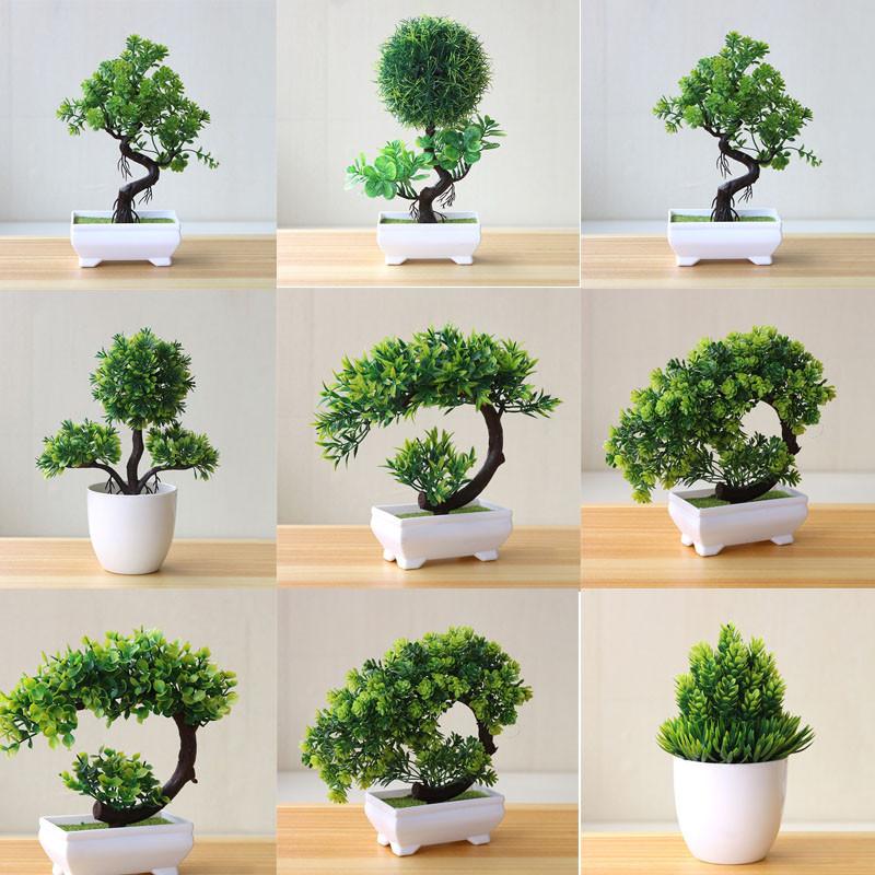 Hoa Giả, Cây Bonsai Cây Giả, Đồ Trang Trí Trong Chậu, Cây Hoa Râm, Với Chậu Trắng, Thích Hợp Để Trang Trí, Phong Cách W