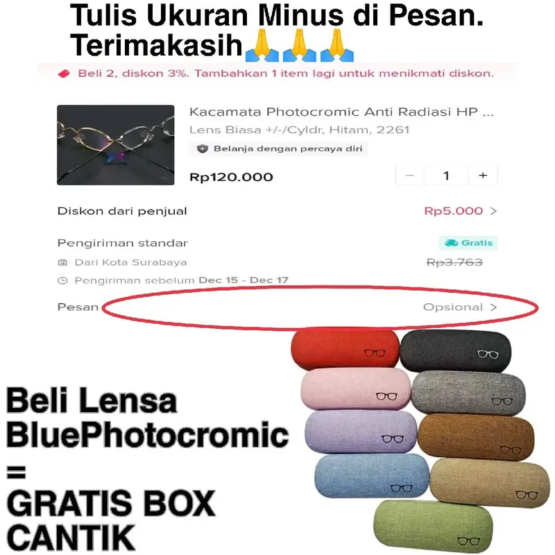 AlbaOptik Kacamata Photocromic Anti Radiasi HP Komputer Minus Plus Murah K Perempuan kekinian Eyewear Glasses Cat Daily Kacamata Bulet Kacamata One Drive Wanita Lensa Photocromic Anti Radiasi UV & Blueray Bonus Hardcase Lap Anti Embun Lens Cleaner 3