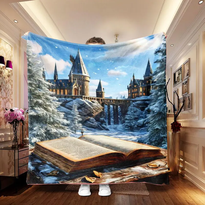 Hogwarts Castle Pattern Blanket, 1 Count Soft Comfortable Warm Throw, Air-conditioned Room Blanket, Warm Nap Blanket for Home & Office 0