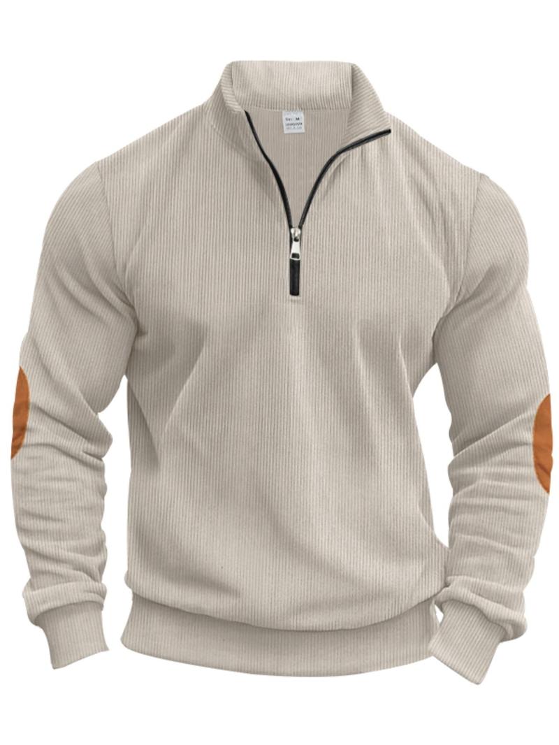Product Introduction of Men's Colorblock Patchwork Half Zip Sweatshirt, Regular Fit Casual Retro Long Sleeve Collared Pullover for Spring & Fall, Fashion Men's Top for Daily Wear, Hoodie 5