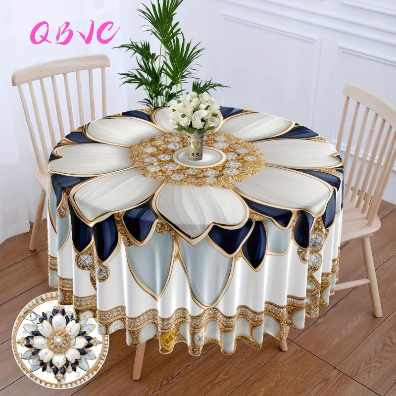 Product Introduction of Khăn trải bàn tròn, in hoa tươi, vải chống thấm nước, đồ Trang Trí nhà cửa 3