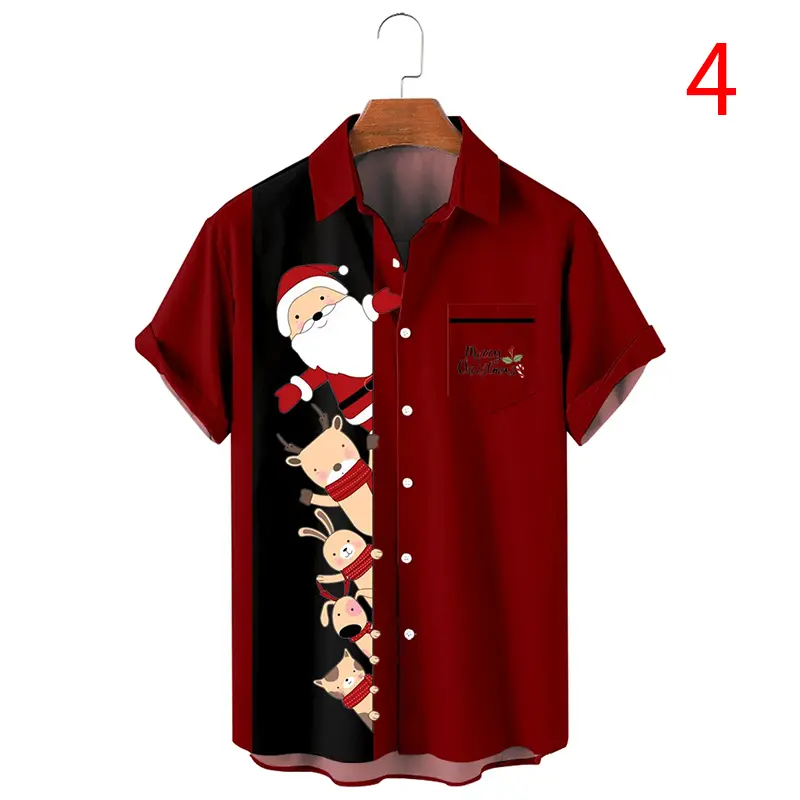 ผู้ชาย เสื้อโปโล แขนสั้น สีนำโชค เสื้อเชิ้ต ซานตาคลอส พิมพ์ลาย เสื้อเชิ้ต พลัสไซส์ ลำลอง เสื้อยืด คริสต์มาส เสื้อผ้า s~5XL Man Clothing