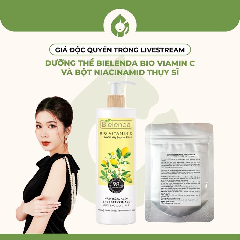 [BAC LYN x BIELENDA] Sữa dưỡng thể Bielenda Bio Viamin C 400ml và Bột Niacinamid Thụy Sĩ 50gr