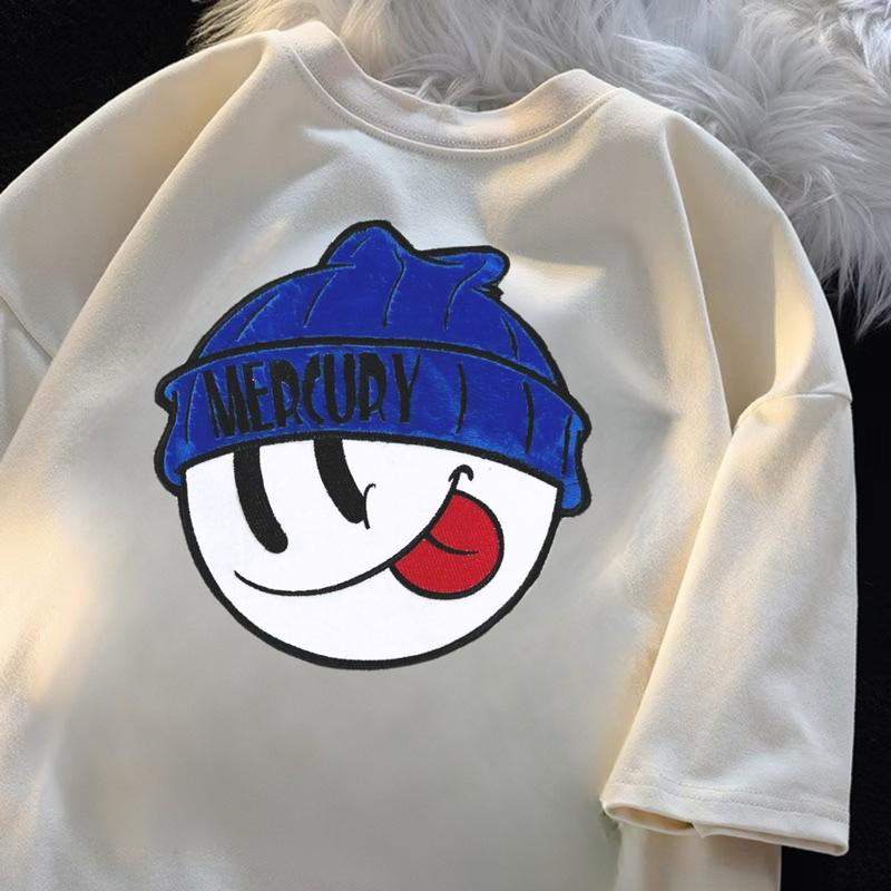 Áo phông tay lỡ thêu mặt lông nhung M2, áo thun form rộng unisex vải cotton mềm mại thoáng mát định lượng vải 260gsm