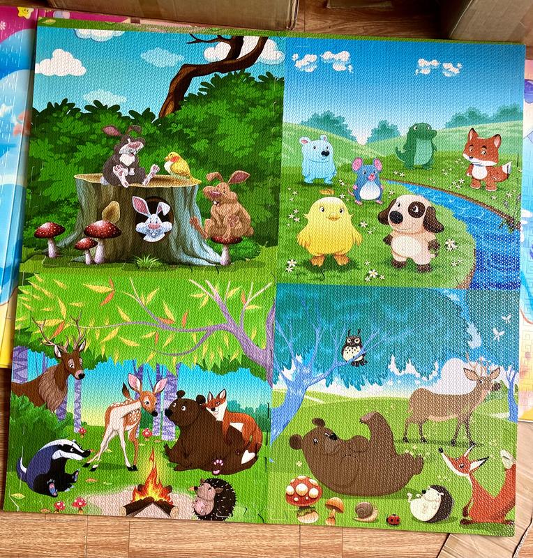 BỘ 4 TẤM thảm xốp ghép trải sàn ĐỘNG VẬT KHU RỪNG XANH HOT khổ 60x60cm tấm tặng kèm viền tấm lót sàn nhà cho bé phủ silicon chống thấm dày 1cm