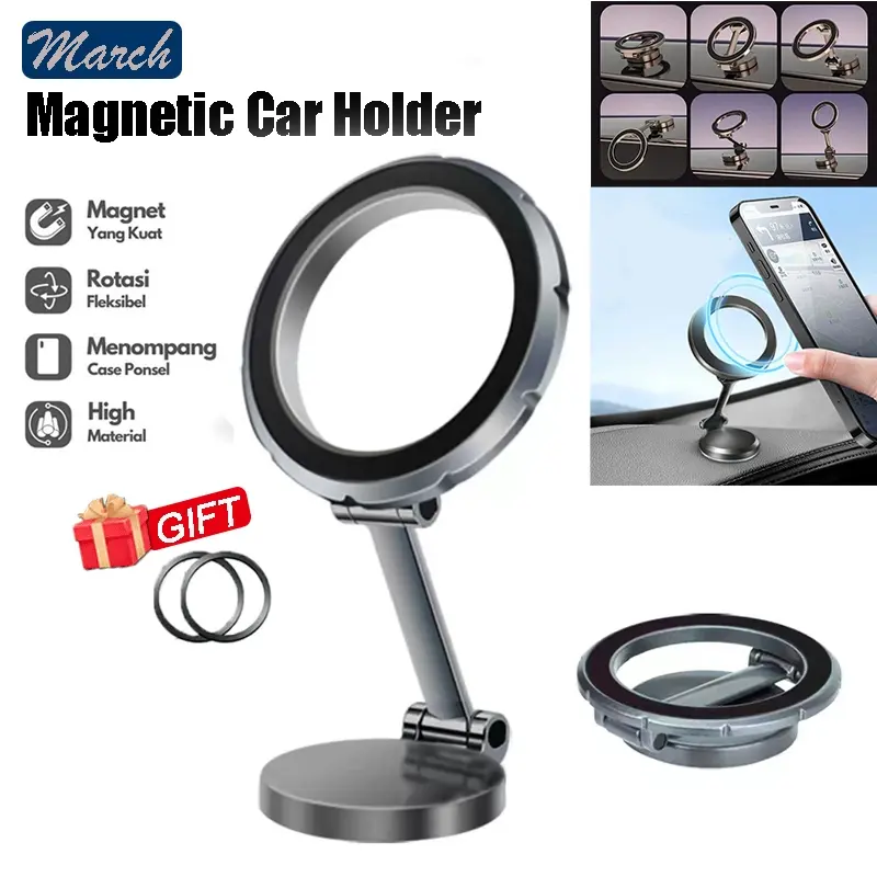 Magsafe Magnet Car Holder Hp Mobil Magnetic Universal 360 Rotation Dudukan HP Dashboard Kuat Car Phone Stand Besi