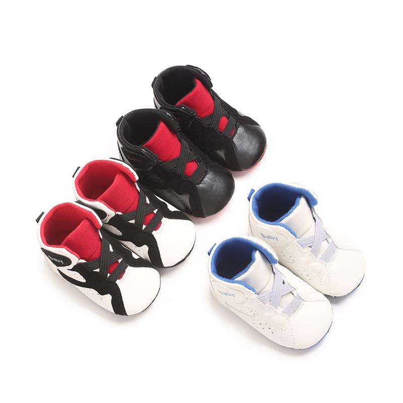 Product Introduction of Baby Boys Artificial PU Sneaker Spring Autumn High Top Anti-Slip Sole Contrast Color Flat Shoes 32