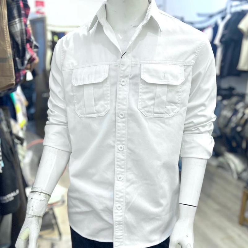 Áo sơmi Kaki nam chất cotton Nhungmát form Slimfit mặc tôn dáng Menswear Jean Shirt Trắng ảnh đủ màu daily Có Cổ Kem Có Túi - Size S