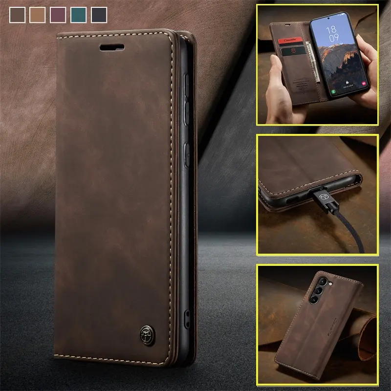 Sarung Selak, Sarung Telefon Kulit Mewah, Untuk Samsung Galaxy S24 Ultra, S23 Plus, S22, S21 FE, S20 5G, Fesyen, dengan Slot Kad, Pemegang Dompet, Bumper Kalis Kejutan, Sarung TPU Lembut