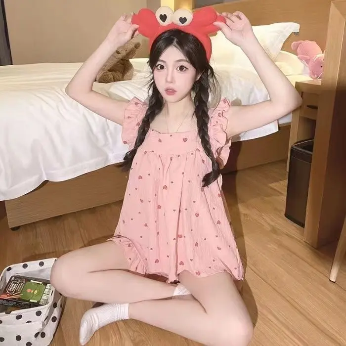 Bộ Đồ Ngủ Mùa Hè Cho Nữ, Phong Cách Ngọt Ngào Với Tay Áo Rung Nhỏ Bộ Dây Đeo Áo Vest, Phong Cách Ins, Dễ Thương Và Tươi Mới, Thích Hợp Cho Nữ Nhỏ Đồ Mặc Ở Nhà, Được Thu Thập Bởi 3652 Người 4