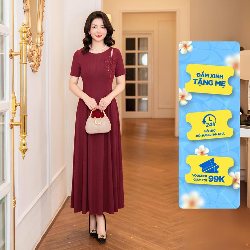 Đầm trung niên tặng mẹ LYBEE LV917 thun gấm nhật co giãn 4 chiều mặc đi chơi sang trọng thỏa mái Nữ Women