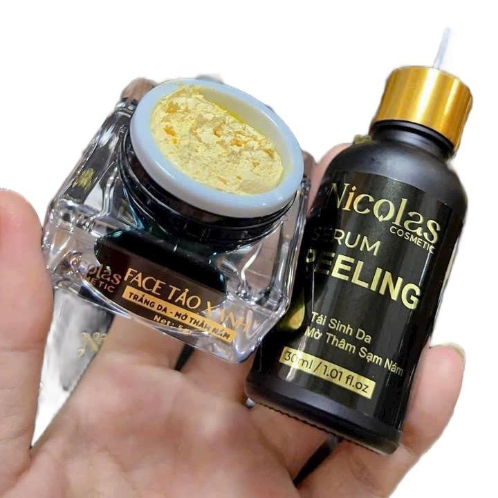 (Bấm Vào Chọn Mua)Combo Kem Men Tảo Xanh Nicolas Thanh Nhi + Serrum Peeling Tinh Chất Tái Sinh Da Hổ Trợ Giảm Mụn, Nám, Tàn Nhang, Ðồi Mồi, Làm Đẹp Da Hộp 5g Serum Skincare Massage
