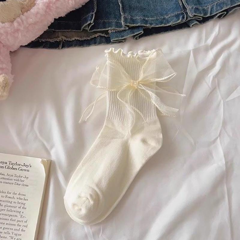 Product Introduction of Tất Lolita, 1 Đôi, Có Nơ, Ống Giữa, Phong Cách Preppy, Tất Công Chúa, Thời Trang Đường Phố JK vớ  da 27