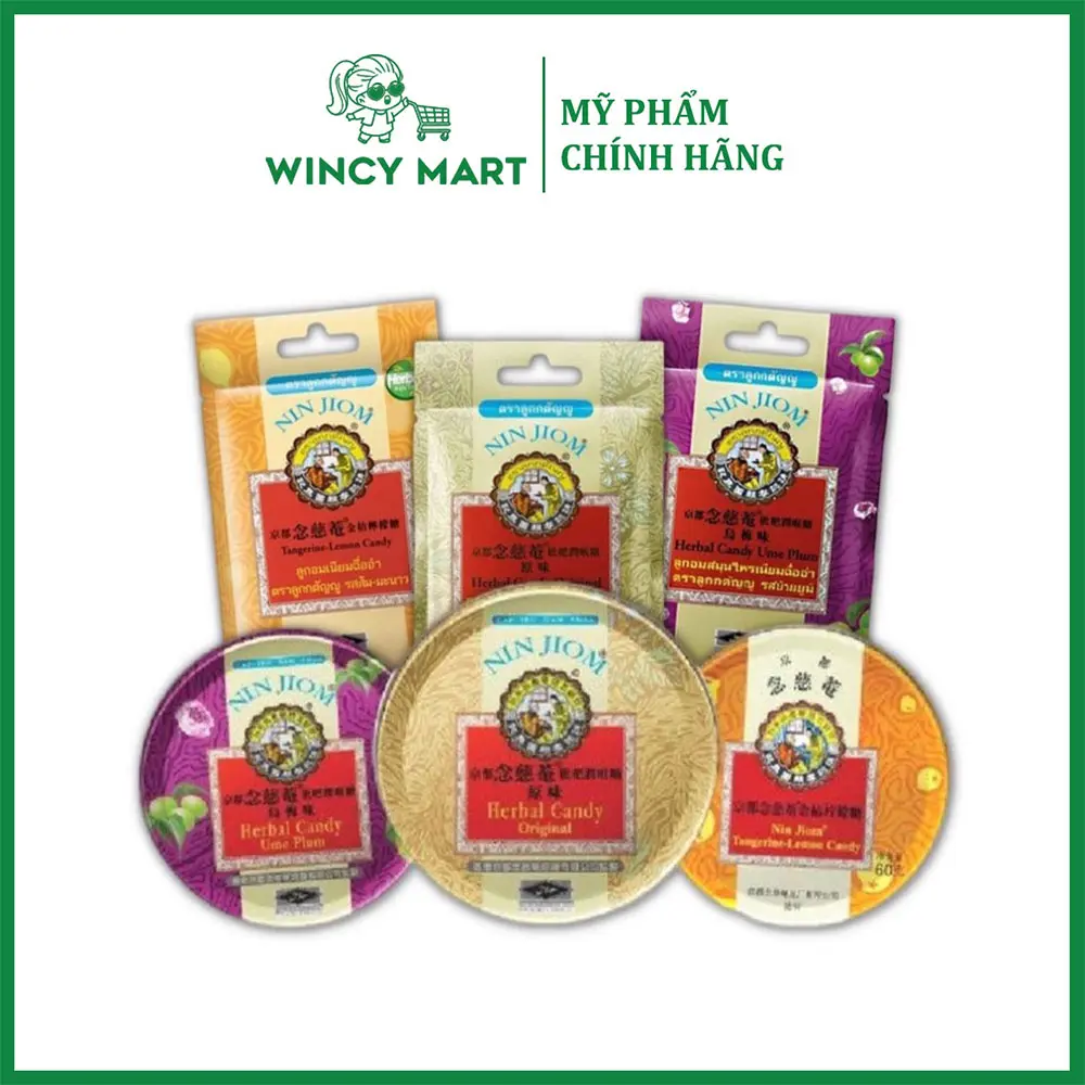 Hộp, Gói Kẹo Ngậm Ho Xuyên Bối Cao Tỳ Bà Cao Nin Jiom Herbal Candy Original, Ume Plum, Lemon Hong Kong 60g   Mật Ong
