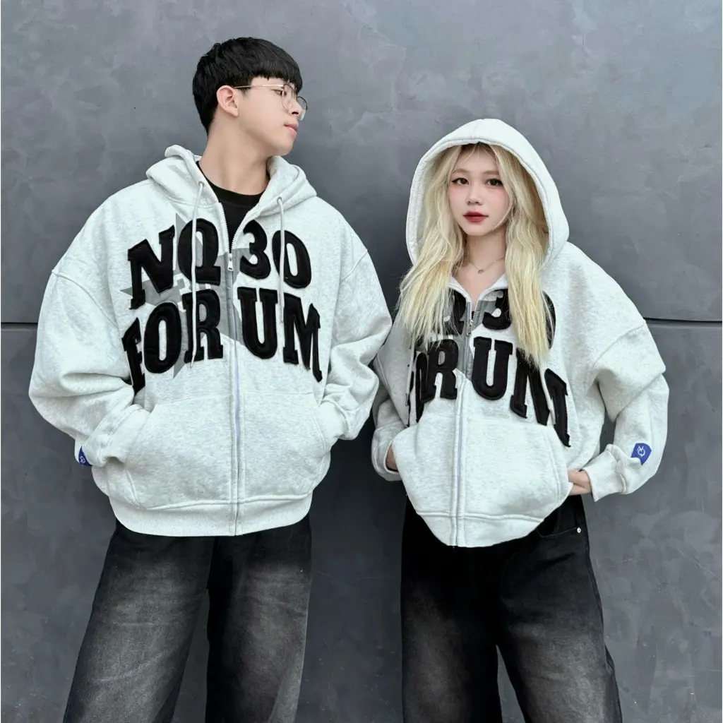 Áo Khoác Hoodie Zip Nỉ Bông Form Boxy NQ30 FORUM Thêu Đắp Vải Unisex Nam Nữ - Menswear Ong