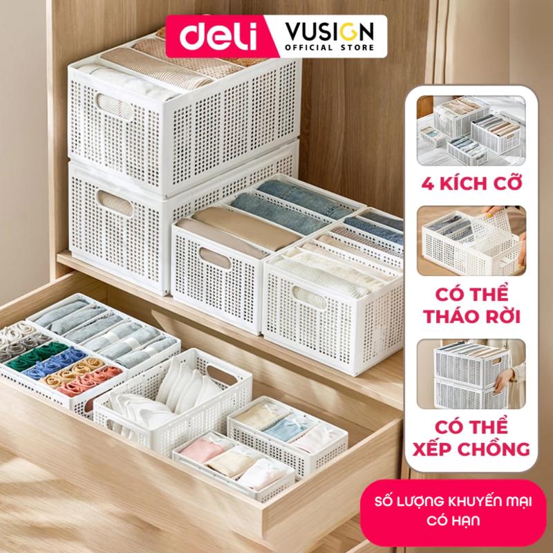 Hộp đựng quần áo Vusign by Deli chia ngăn, hộp nhựa đựng quần áo, đồ lót, tất vớ nhựa PP cao cấp, có thể gấp gọn khi không sử dụng, nhiều kich thước