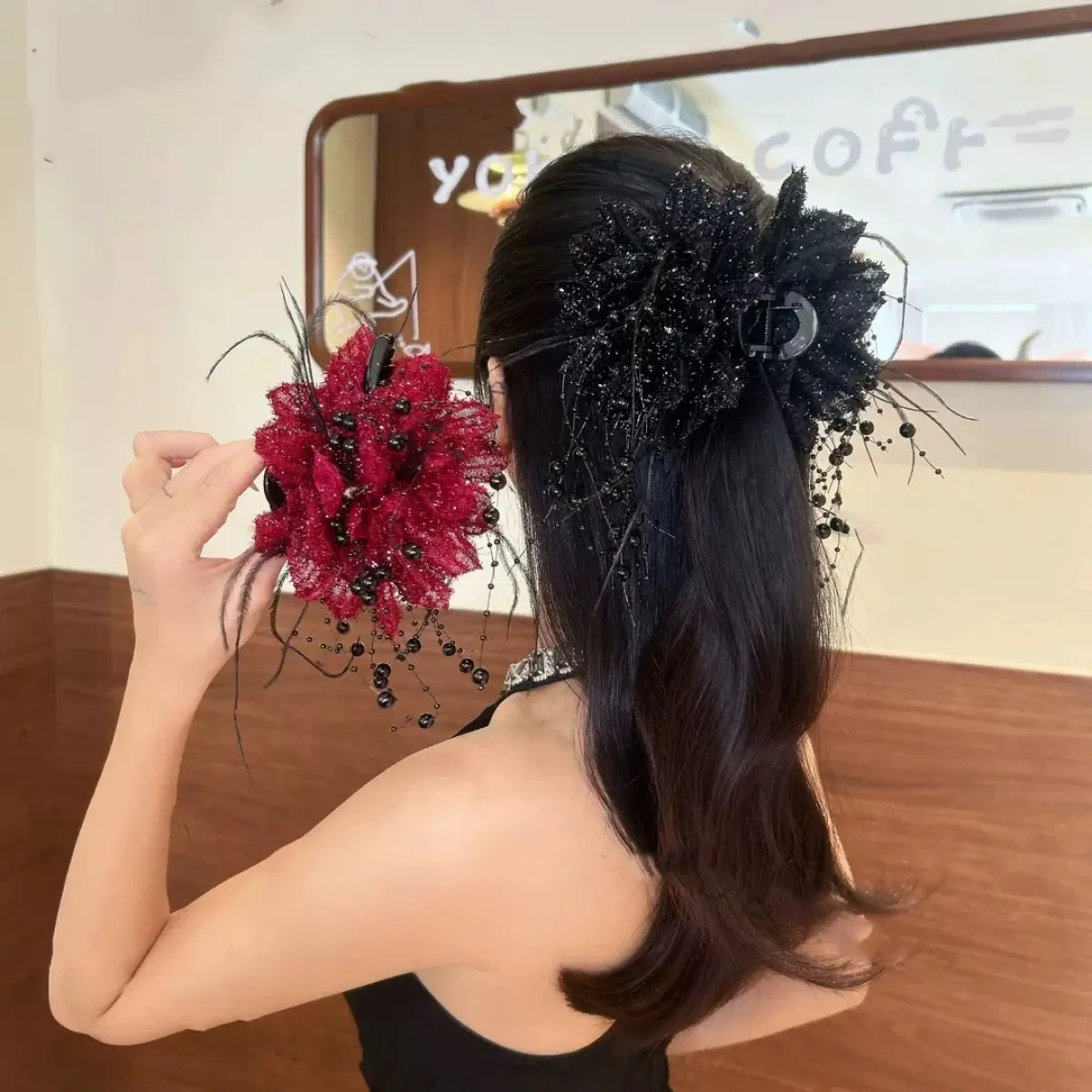 Large circular hair clip.Stylish Hair Clip for Women, Red Hair Accessory for New Year