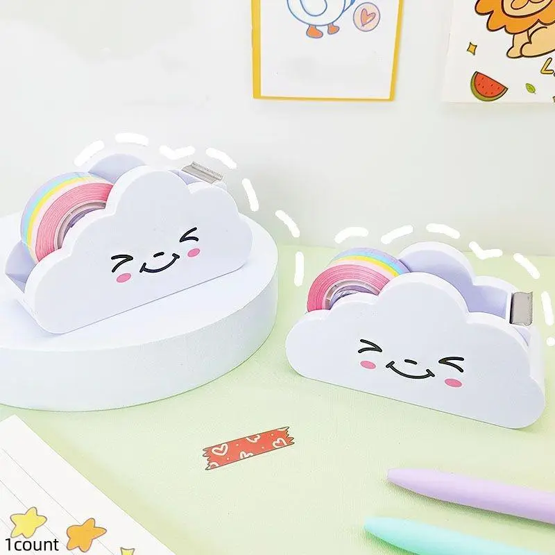Cute Cloud Shaped Tape Dispenser, 1 Count Portable Mini Tape Cutter with Rainbow Color Tape, Desktop Tape Holder for Home School Office Dormitory