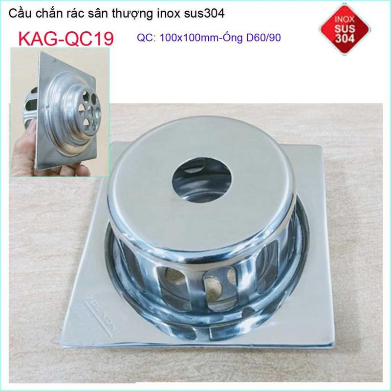 Cầu chắn rác đế vuông 10 x 10cm D60 KAG-QC19, thoát nước sân thượng SUS304 ống 6cm thoát nhanh chắn rác tốt 0