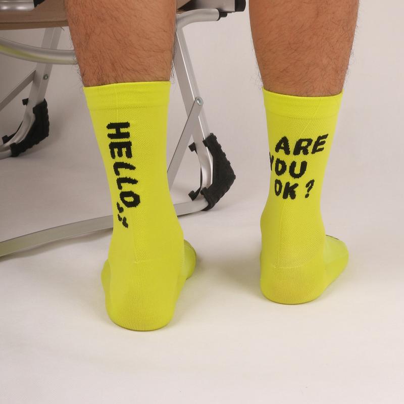 'Are you ok' Trendy men cycling socks Compression mid cut sports crew socks MTB Road Bike bicycle socks Breathable Comfortable 5