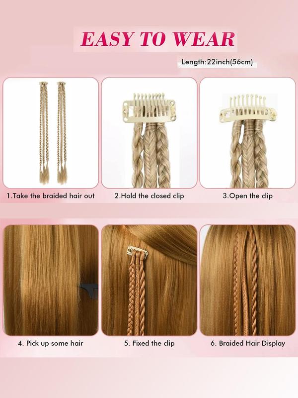22 Inch Long Synthetic Hair Braids (2pcs), 6 Braids Natural Curly Hair Extensions for Women, Synthetic Hair Braids for Daily & Party Use 4