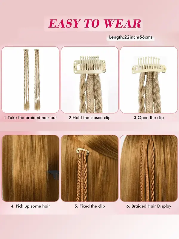 22 Inch Long Synthetic Hair Braids (2pcs), 6 Braids Natural Curly Hair Extensions for Women, Synthetic Hair Braids for Daily & Party Use 4