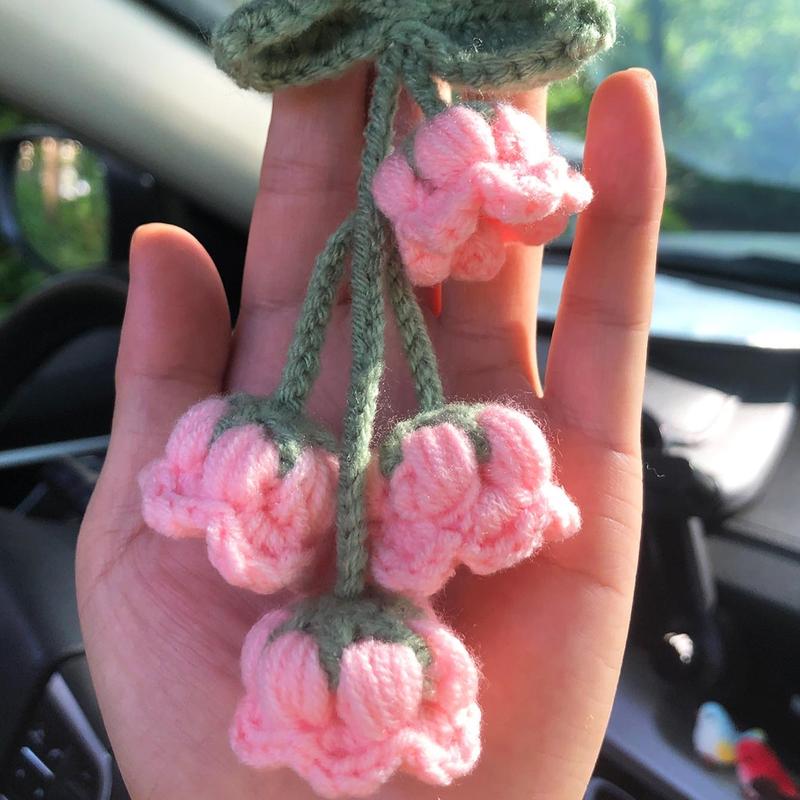 Woven Orchid Car Interior Ornament, Car Rear View Mirror Decoration, Car Interior Flower Pendant, Car Decoration Accessories for Women as Gifts 7