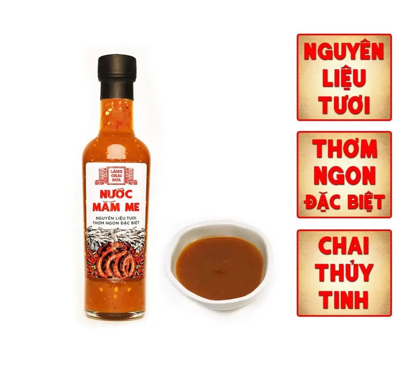 Nước mắm me cao cấp Làng Chài Xưa, nguyên liệu tươi, thơm ngon đặc biệt từ me, tỏi, ớt tươi, chai thủy tinh 300g phù hợp làm Gia Vị và Nước Sốt, Chua Cay 1