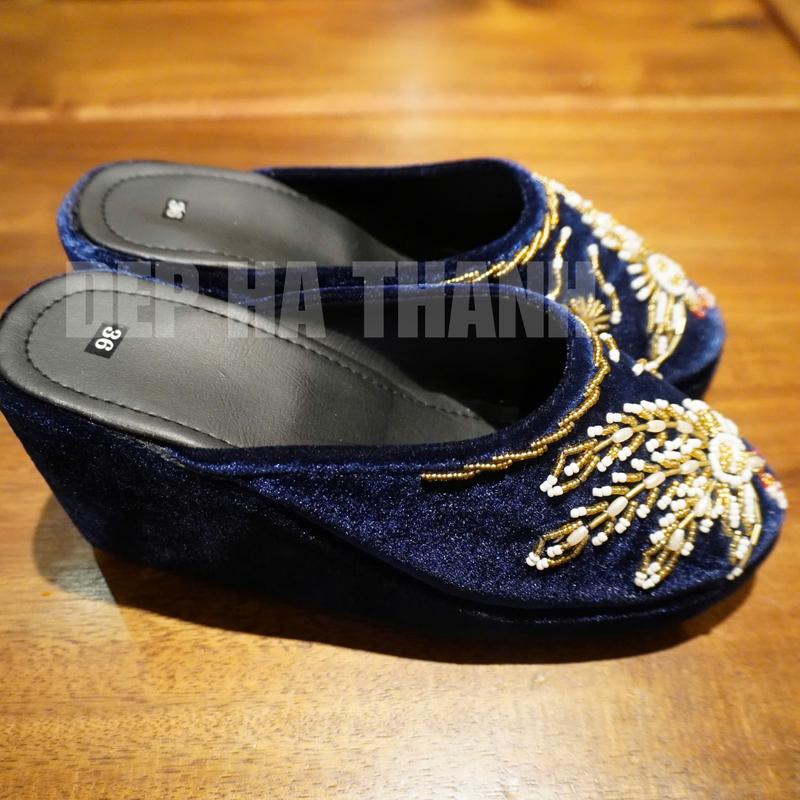 Hài Nhung Kết Cườm Phụng Thủ Công Cho Nữ 7 cm ( cao 7 phân ) 7