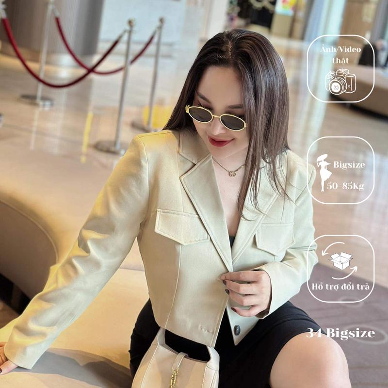 Áo vest ngắn 34AK032 34 Bigsize, áo khoác vest tay dài bigsize cho nữ, chất kaki mịn cao cấp, form áo tôn dáng phù hợp các nàng bigsize