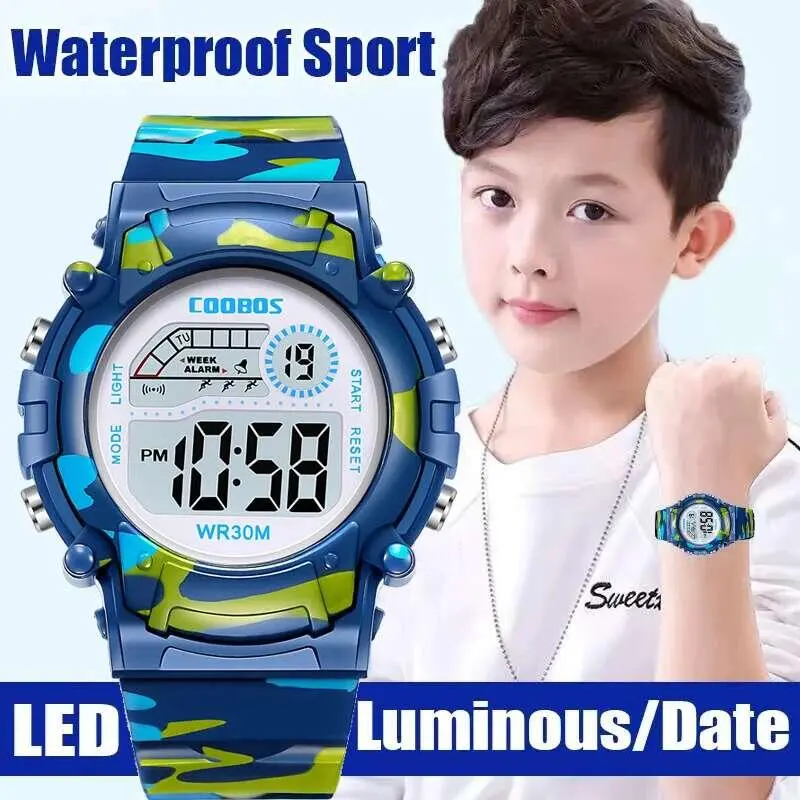 2025 New Boys Sports Military Kids Digital Watches Student Childrens Watch Fashion Luminous LED Alarm Camouflage Girls Clock