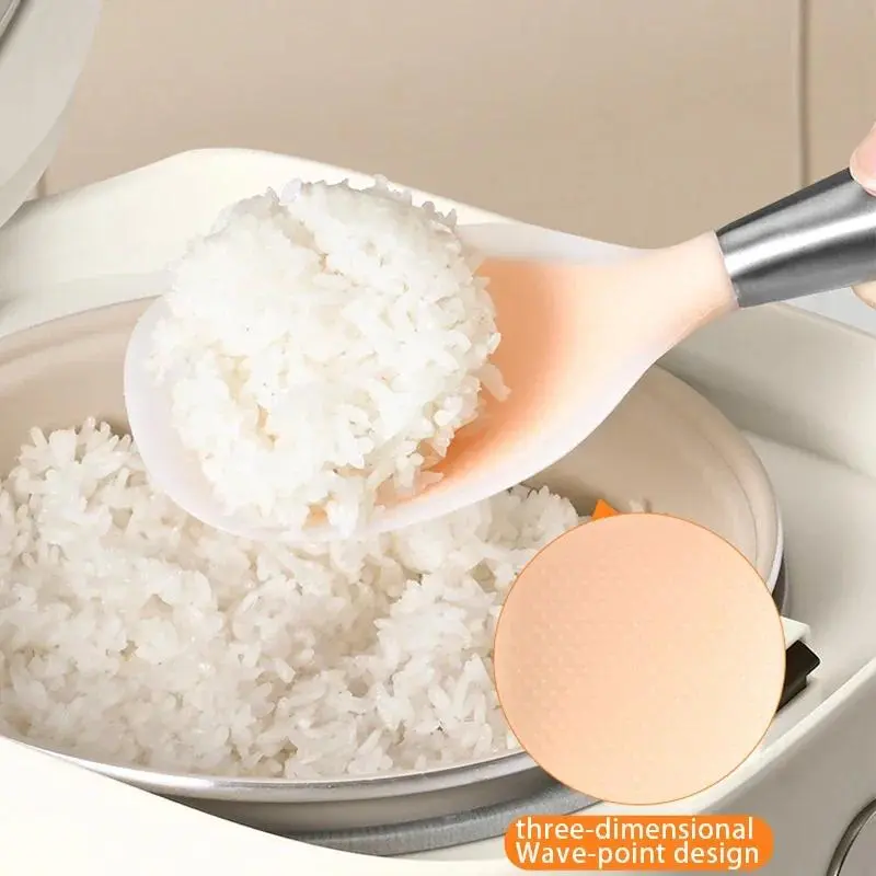 304 stainless steel handle vertical silicone rice spoon non-stick pan spoon 2024 New kitchen high temperature special spoon Cutlery Tableware