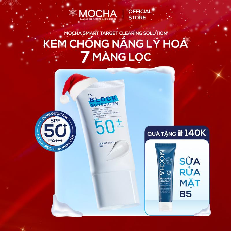 Kem Chống Nắng Nâng Tone 7 Màng Lọc Mocha Derma SPF 50+ Kèm Sữa Rửa Mặt Provitamin B5 Skincare