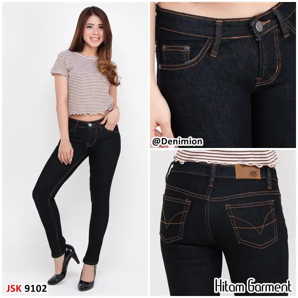 [Size 27-42] Celana Panjang Skinny Jeans Wanita Jumbo Big Size HITAM GARMENT