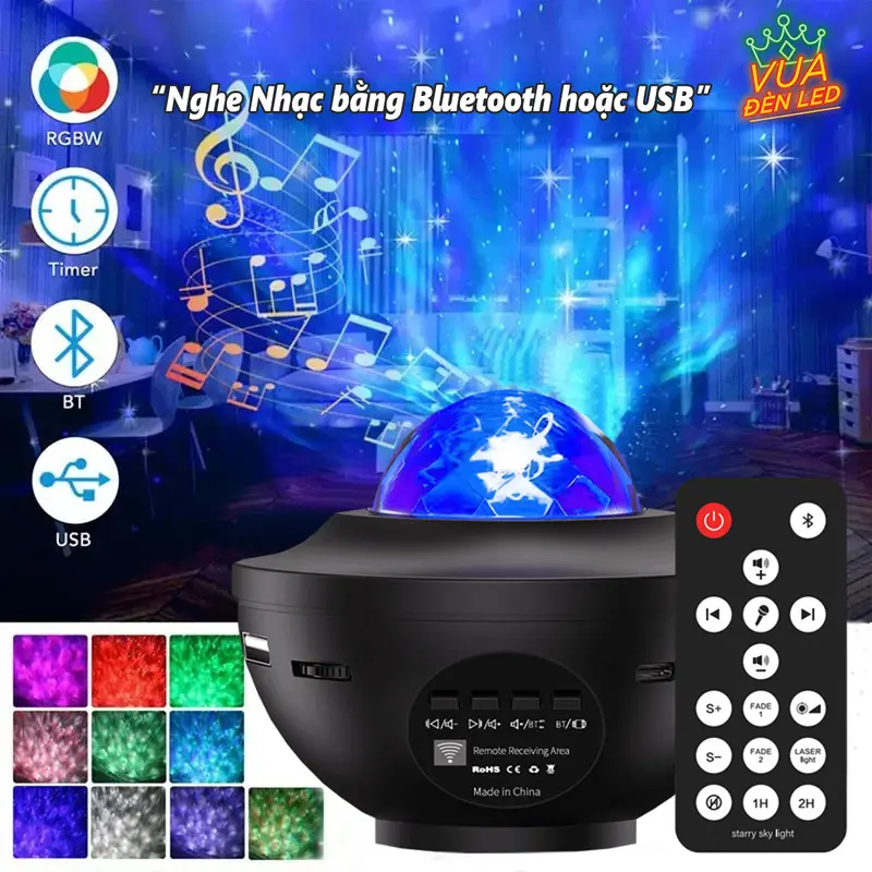 [ƯU ĐÃI LIVE] Đèn STARRY Chiếu Bầu Trời Sao GALAXY Trang Trí Decor Phòng, Làm Đèn Ngủ, Có Loa Bluetooth, Điều Khiển Từ Xa 5