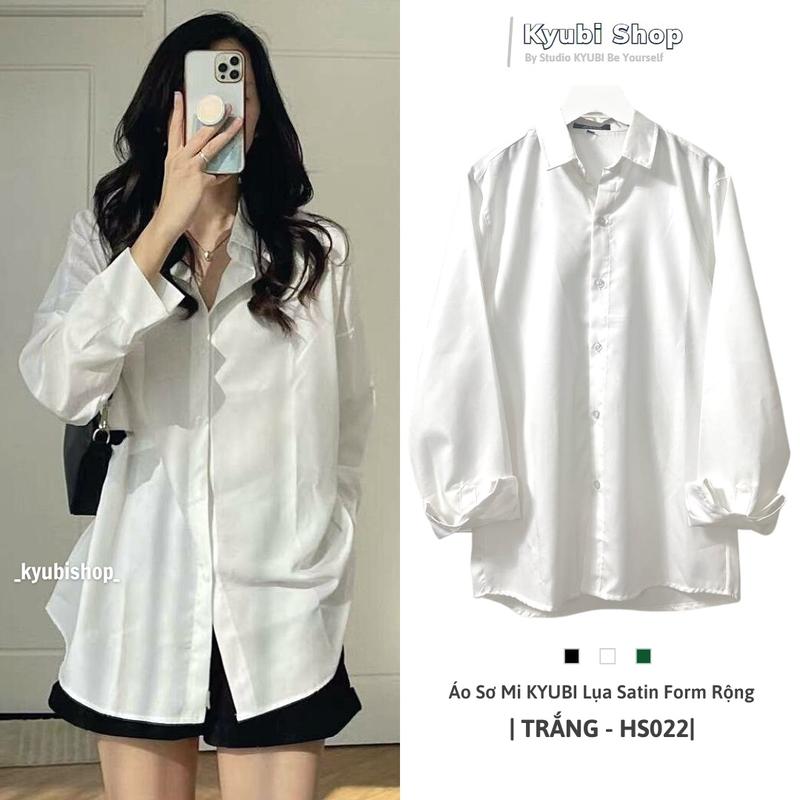 Áo Sơ Mi Trắng Đen Trơn Form Rộng Nam Nữ Unisex - Áo SOMI Ulzzang đi học sinh kyubi shop HSS