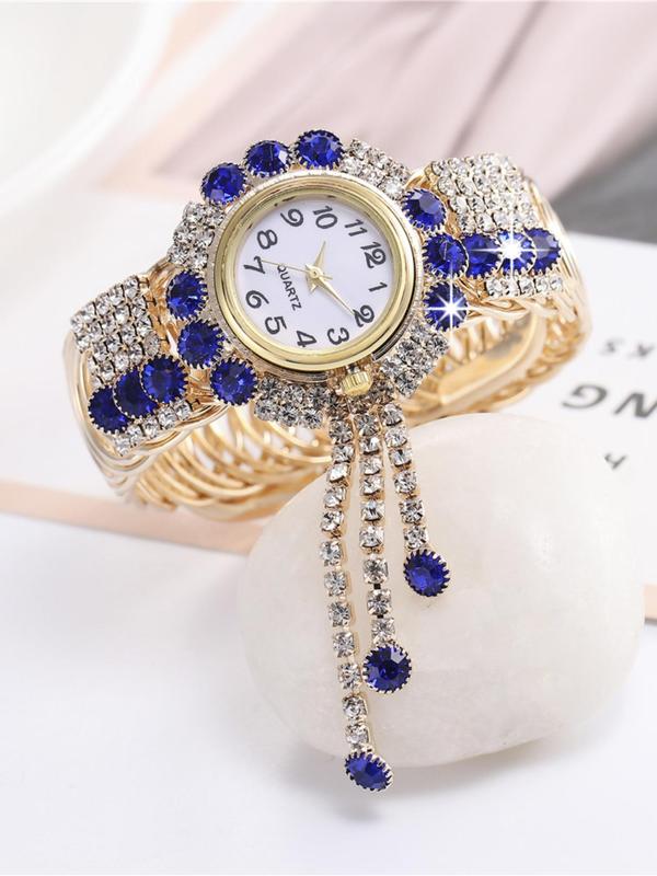 Women's Luxury Elegant Fashion Rhinestone Decorated Round Dial Analog Quartz Watch, Exquisite Trendy Wristwatch for Women & Girls, without Box 0