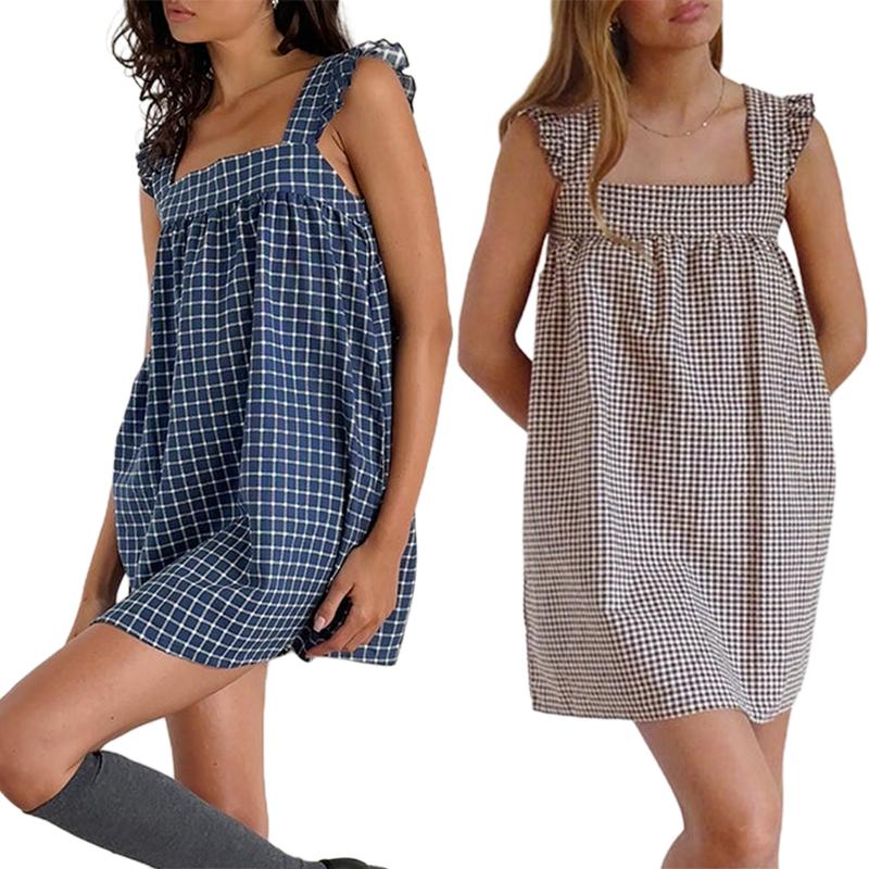 Gingham spaghetti strap dress best sale